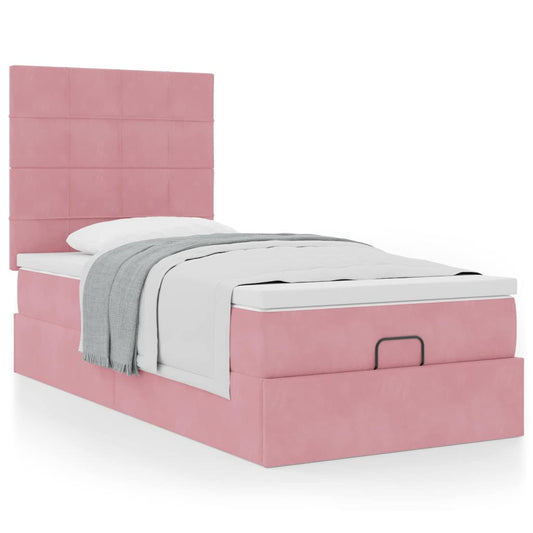 vidaXL Estructura de cama otomana colchones terciopelo rosa 100x200cm