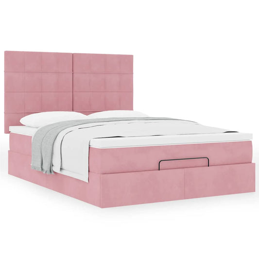 vidaXL Estructura cama otomana colchones terciopelo rosa 140x200cm