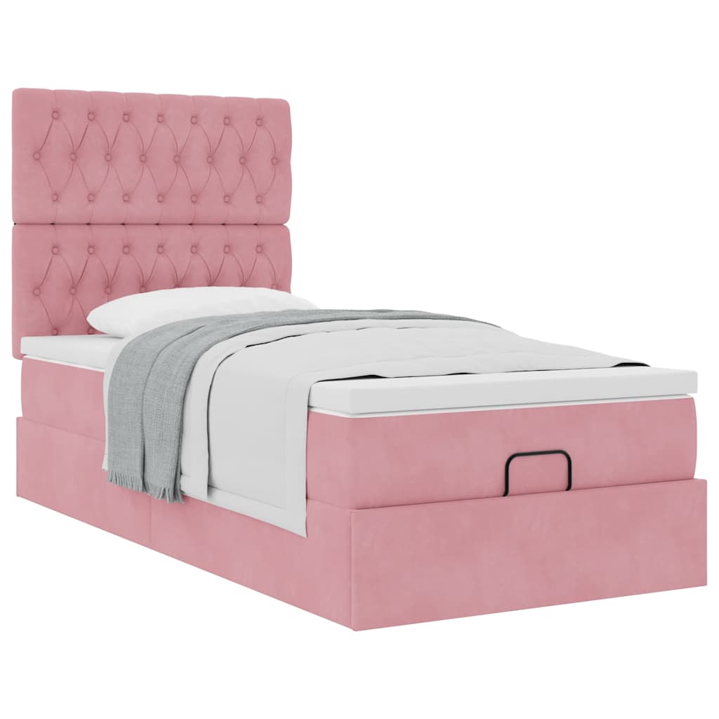 vidaXL Estructura cama otomana colchones terciopelo rosa 80x200cm