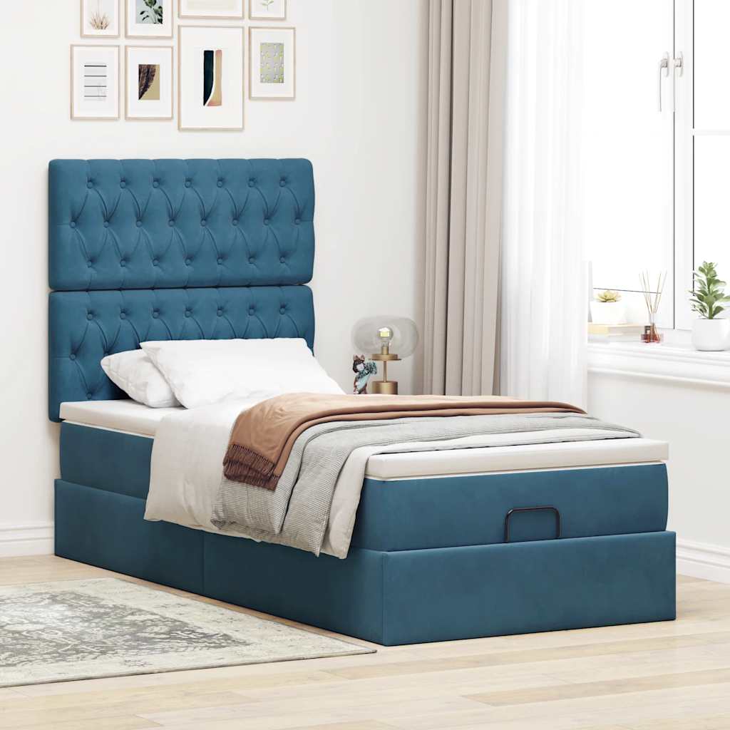 vidaXL Estructura de cama otomana con colchones terciopelo azul oscuro