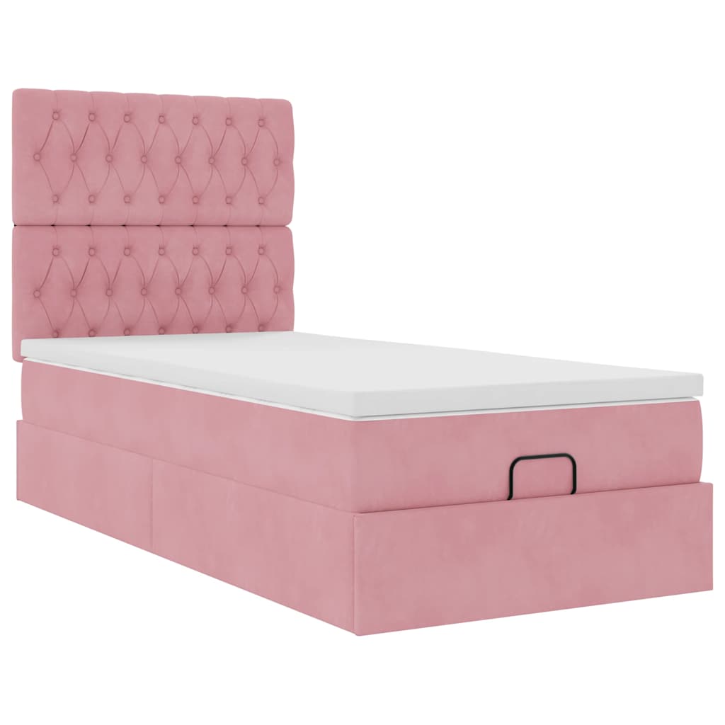 vidaXL Estructura cama otomana con colchones terciopelo rosa 90x190cm