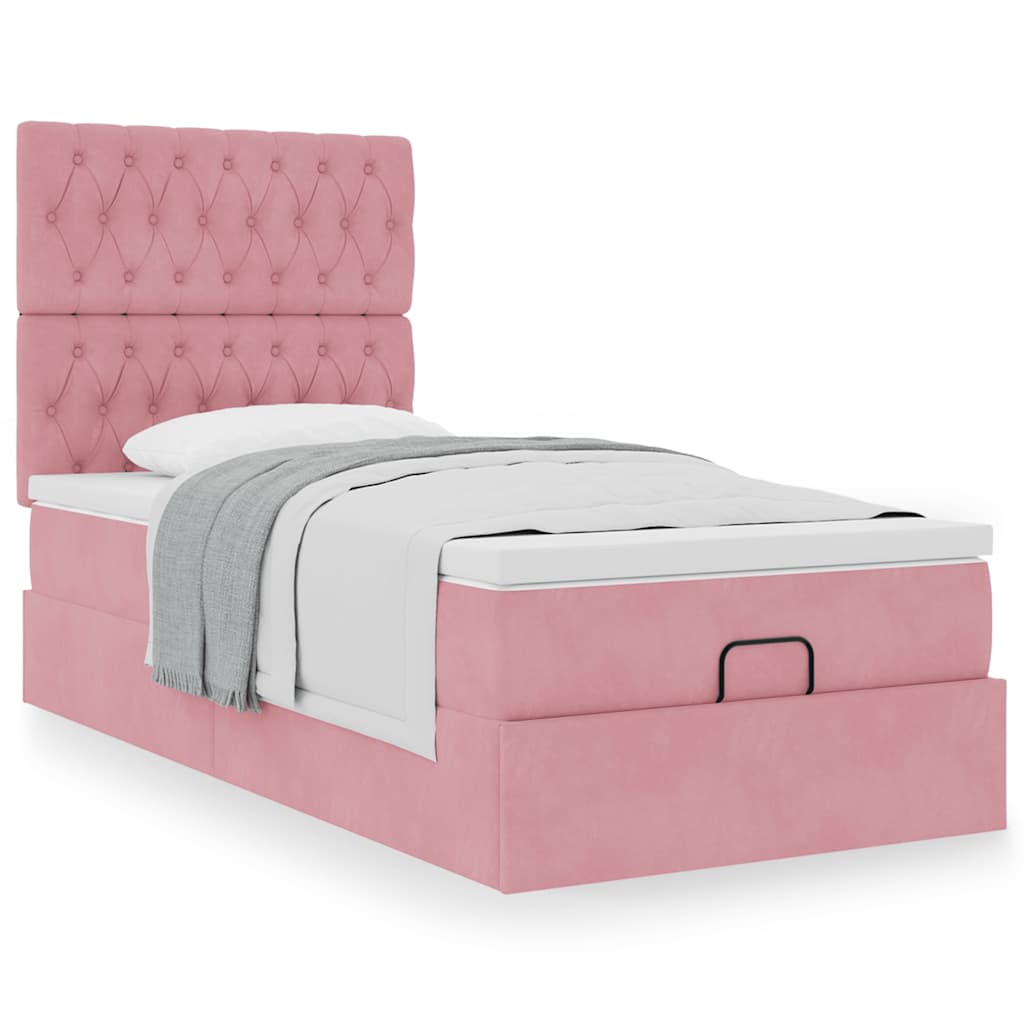 vidaXL Estructura cama otomana con colchones terciopelo rosa 90x190cm