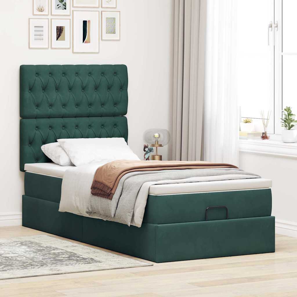 vidaXL Estructura de cama otomana colchones terciopelo verde oscuro