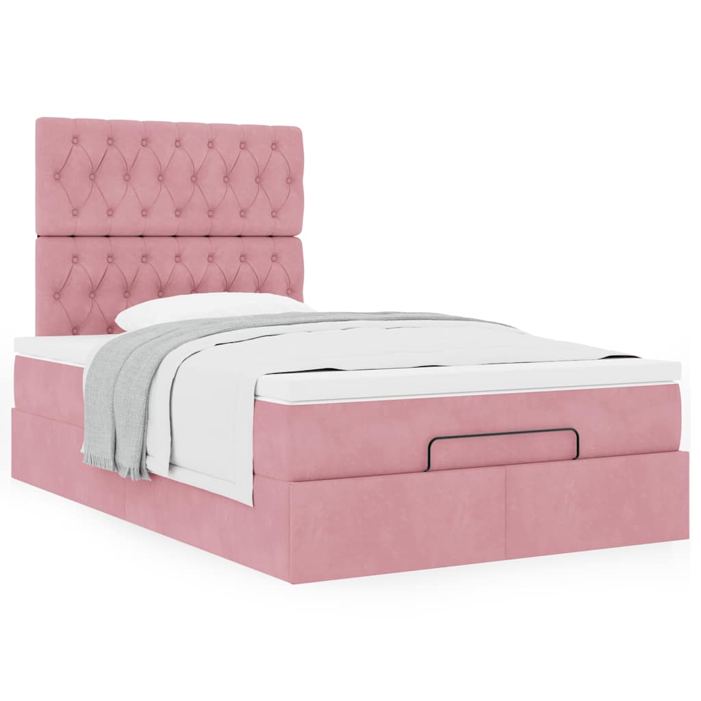 vidaXL Estructura cama otomana colchones terciopelo rosa 120x190 cm