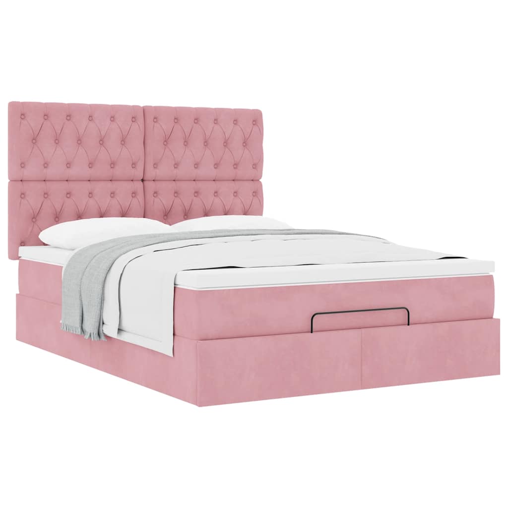 vidaXL Estructura cama otomana colchones terciopelo rosa 140x200cm