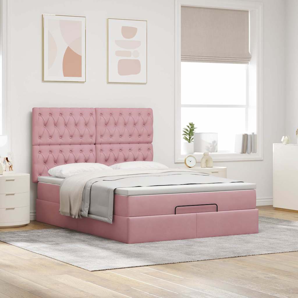 vidaXL Estructura cama otomana colchones terciopelo rosa 140x200cm