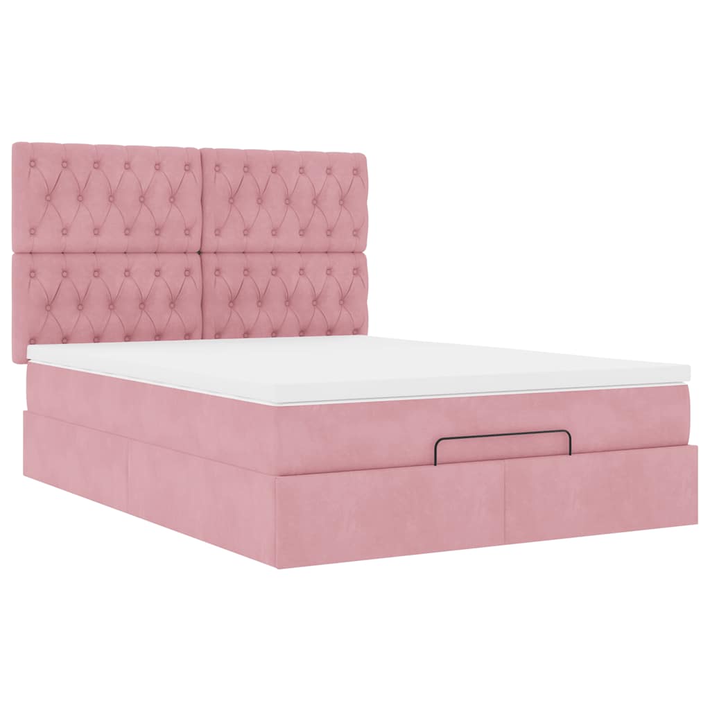 vidaXL Estructura cama otomana colchones terciopelo rosa 140x200cm