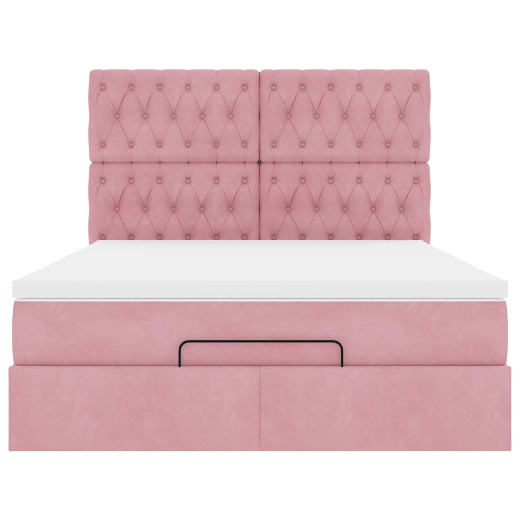 vidaXL Estructura cama otomana colchones terciopelo rosa 140x200cm