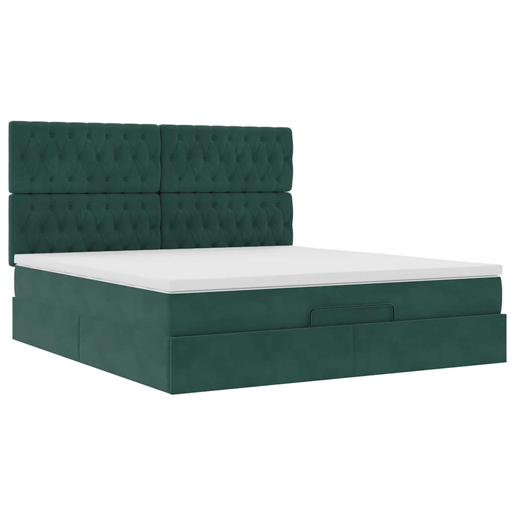 vidaXL Estructura de cama otomana colchones terciopelo verde oscuro