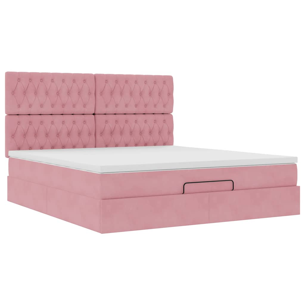 vidaXL Estructura de cama otomana colchones terciopelo rosa 180x200cm