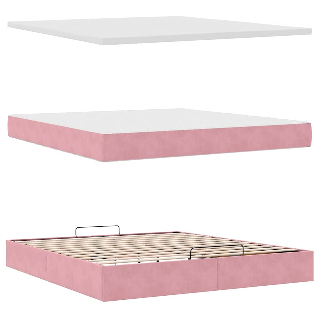 vidaXL Estructura de cama otomana colchones terciopelo rosa 180x200cm