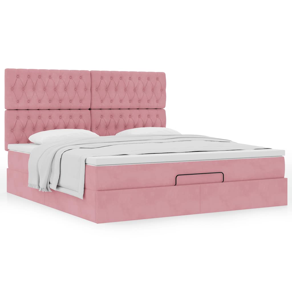 vidaXL Estructura de cama otomana colchones terciopelo rosa 180x200cm