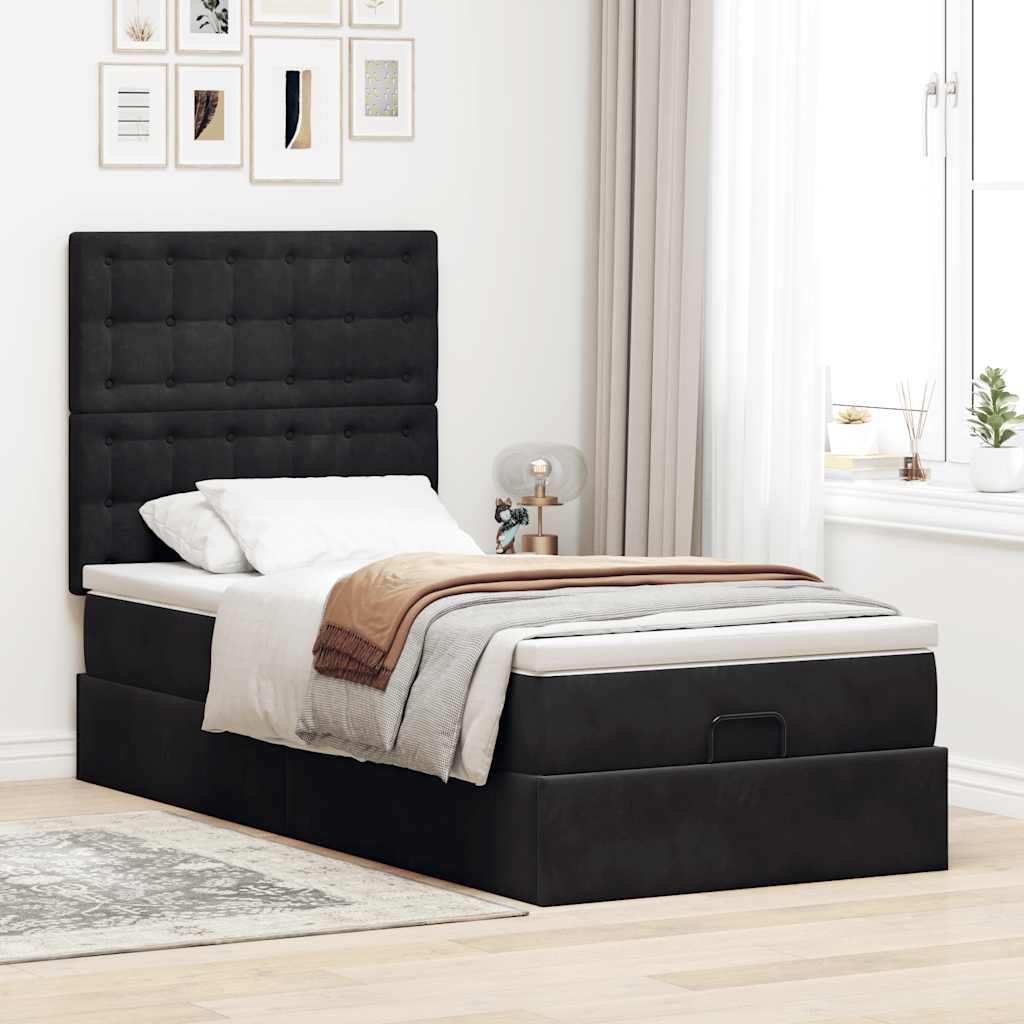 vidaXL Estructura cama otomana colchones terciopelo negra 90x190 cm