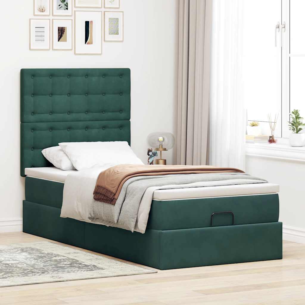 vidaXL Estructura cama otomana colchones verde oscuro 90x190cm