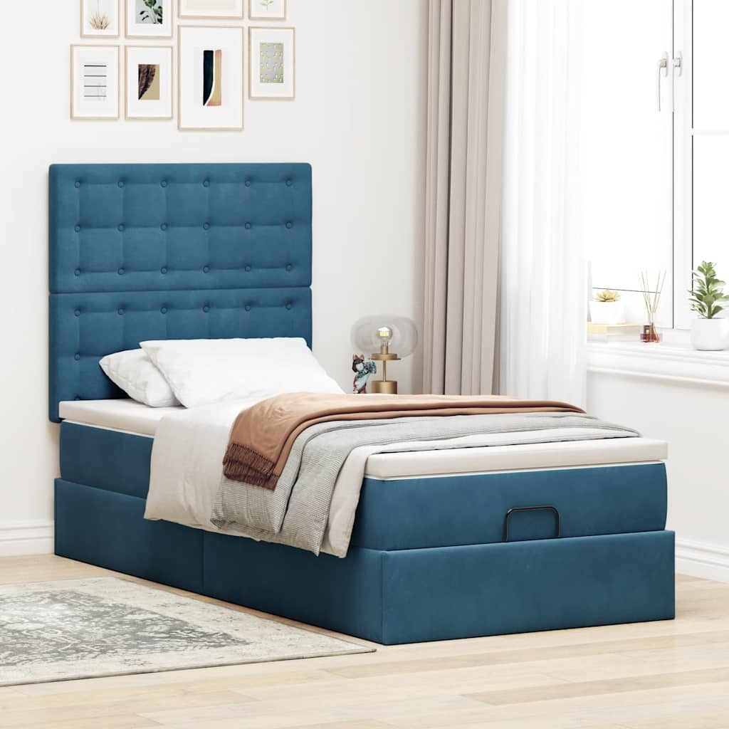 vidaXL Estructura de cama otomana con colchones terciopelo azul oscuro