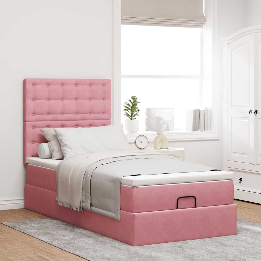 vidaXL Estructura cama otomana con colchones terciopelo rosa 90x190cm