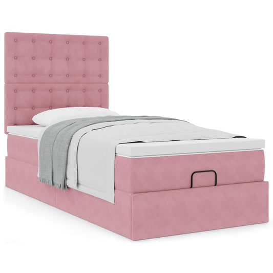 vidaXL Estructura cama otomana con colchones terciopelo rosa 90x190cm