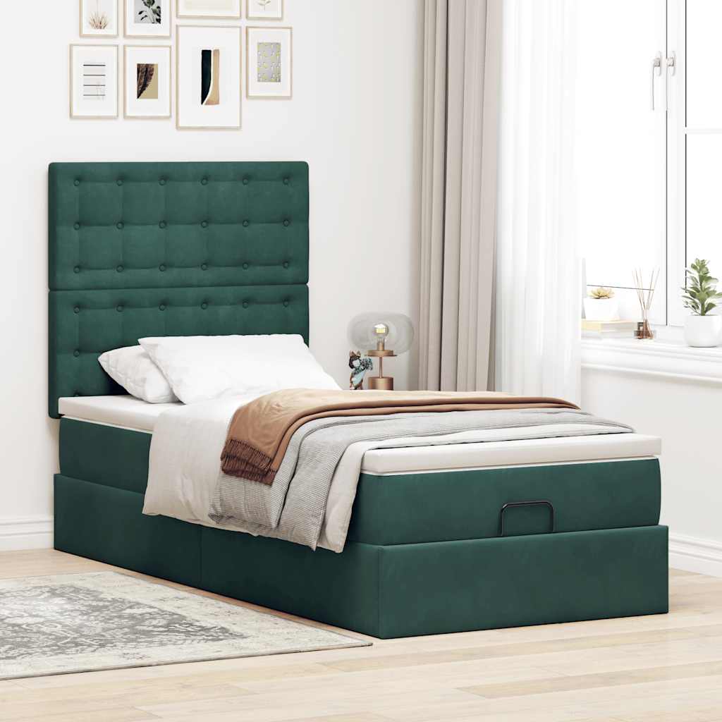 vidaXL Estructura de cama otomana colchones terciopelo verde oscuro