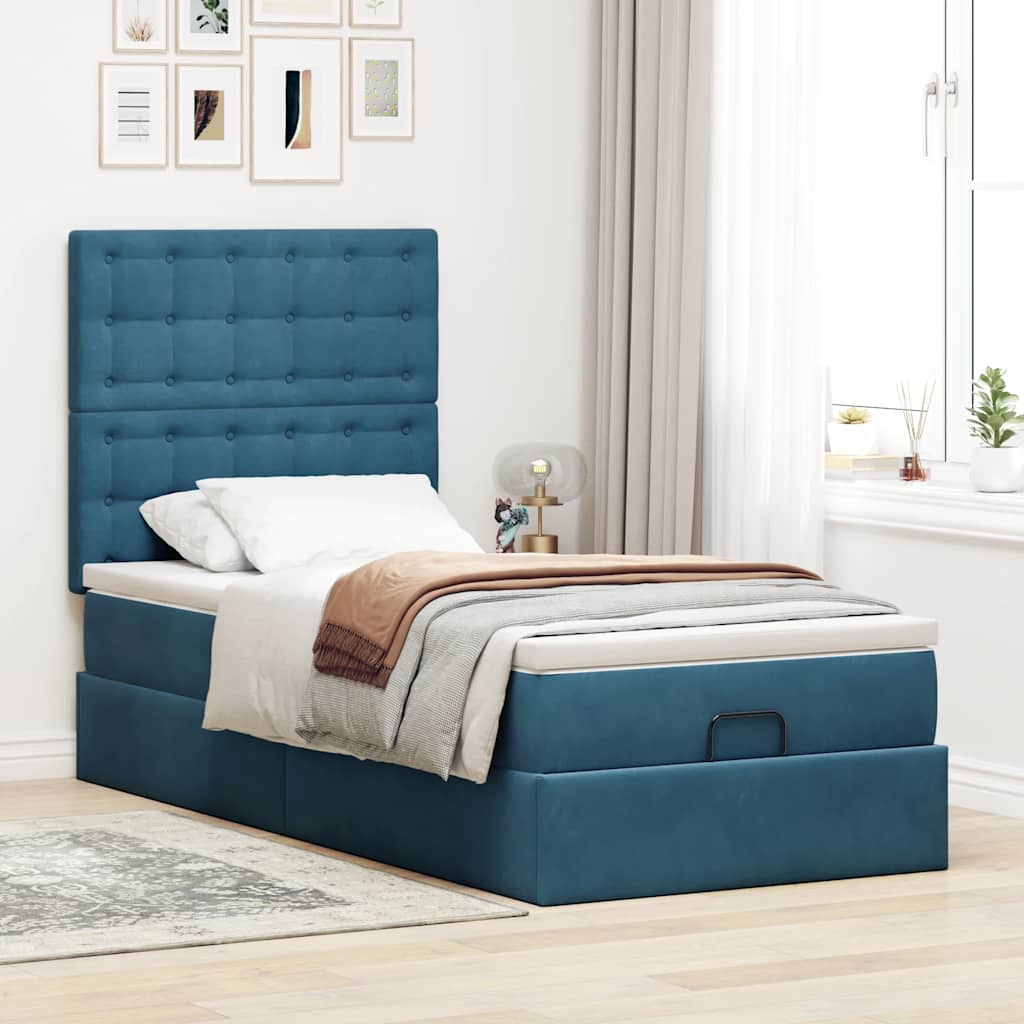 vidaXL Estructura de cama otomana colchones terciopelo azul oscuro