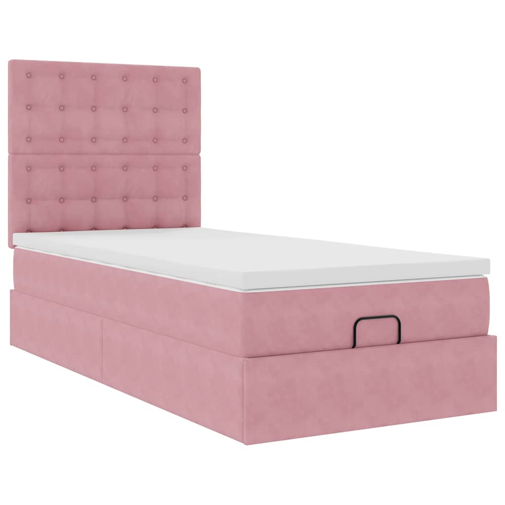 vidaXL Estructura de cama otomana colchones terciopelo rosa 90x200cm