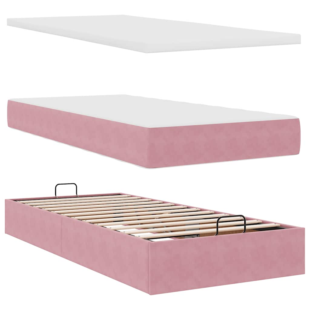 vidaXL Estructura de cama otomana colchones terciopelo rosa 90x200cm