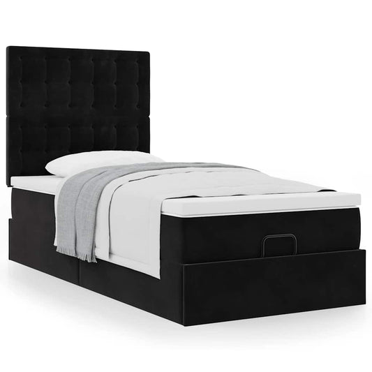 vidaXL Estructura de cama otomana colchones terciopelo negro 100x200cm