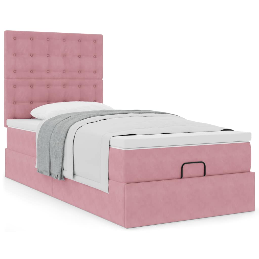 vidaXL Estructura de cama otomana colchones terciopelo rosa 100x200cm