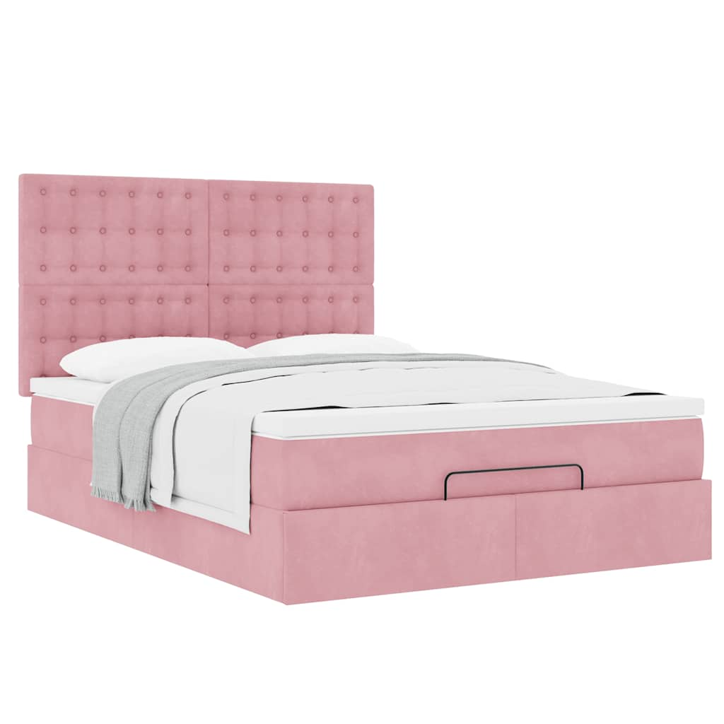 vidaXL Estructura cama otomana colchones terciopelo rosa 140x200cm