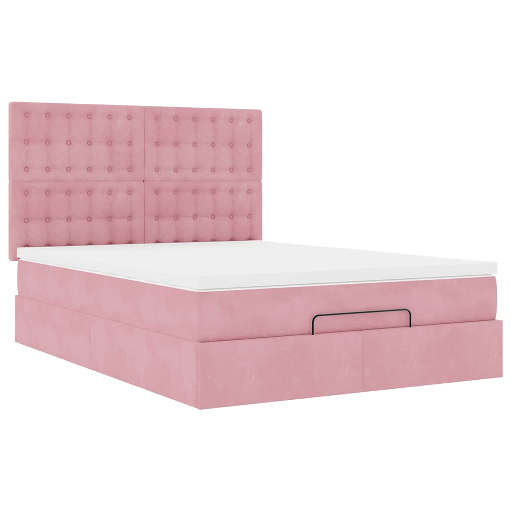 vidaXL Estructura cama otomana colchones terciopelo rosa 140x200cm