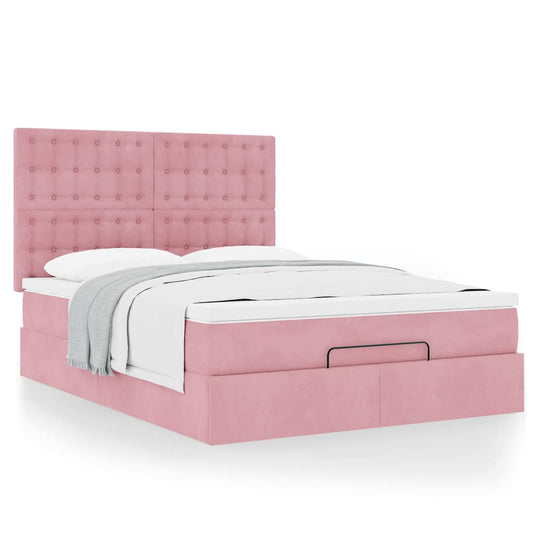 vidaXL Estructura cama otomana colchones terciopelo rosa 140x200cm