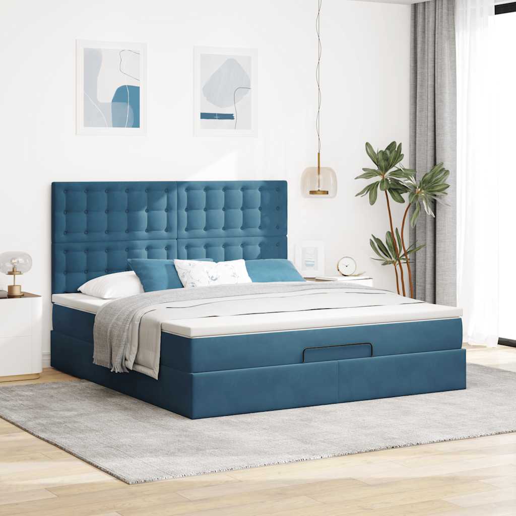 vidaXL Estructura de cama otomana colchones terciopelo azul oscuro