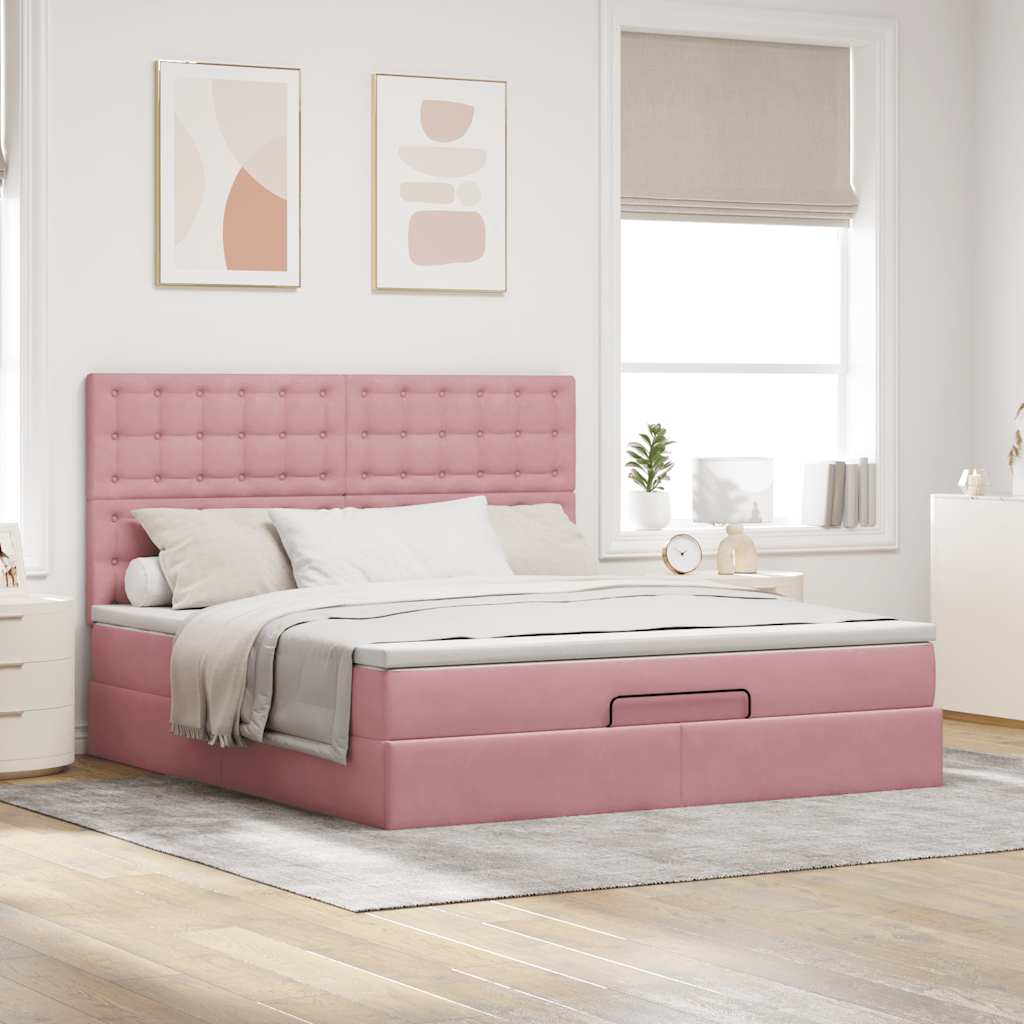 vidaXL Estructura de cama otomana colchones terciopelo rosa 180x200cm