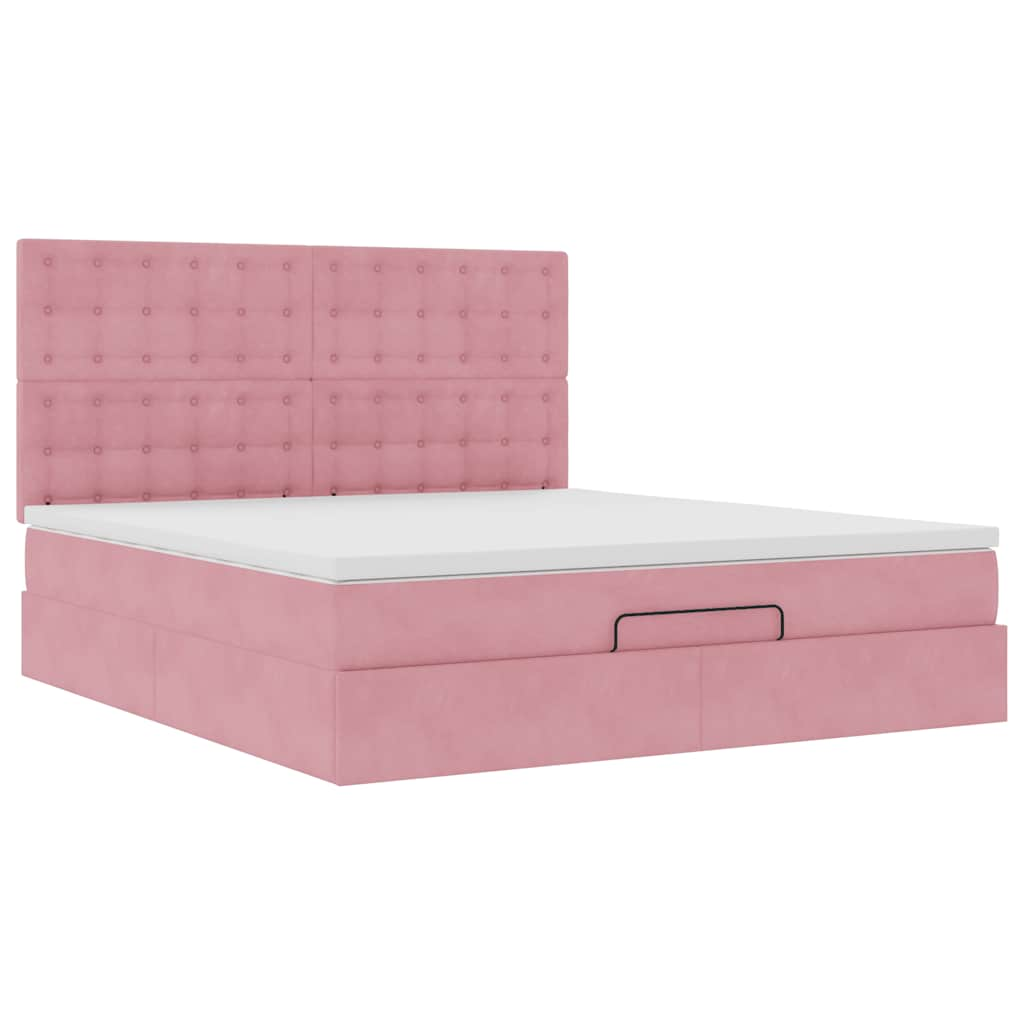 vidaXL Estructura de cama otomana colchones terciopelo rosa 180x200cm