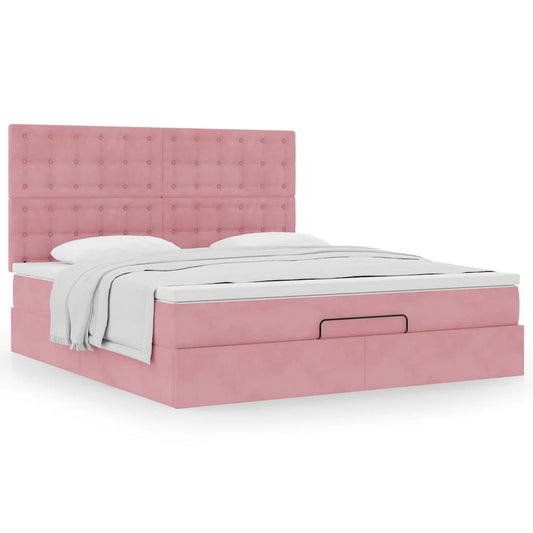 vidaXL Estructura de cama otomana colchones terciopelo rosa 180x200cm