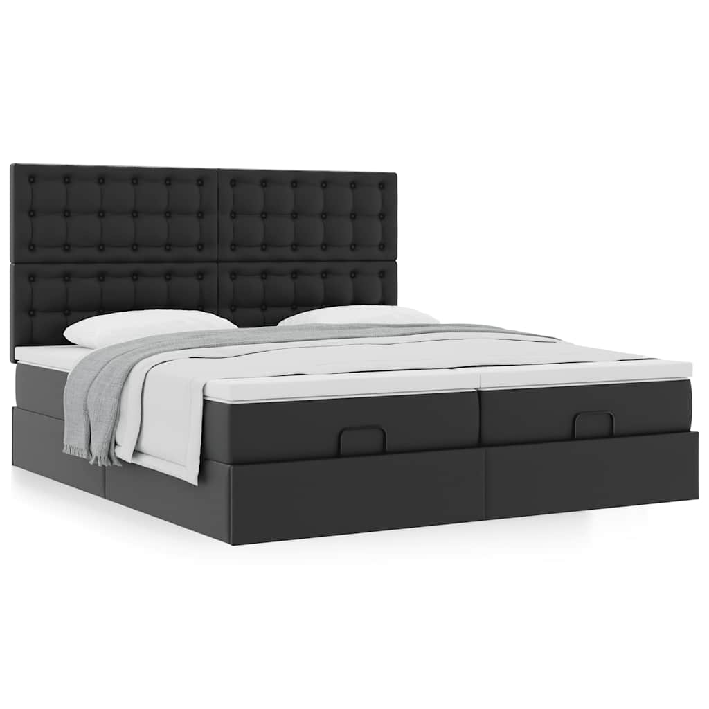 vidaXL Estructura de cama otomana con colchones cuero sintético negro