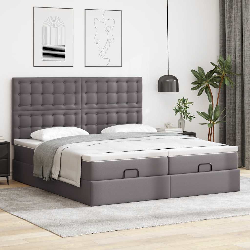 vidaXL Estructura de cama otomana con colchones cuero sintético gris