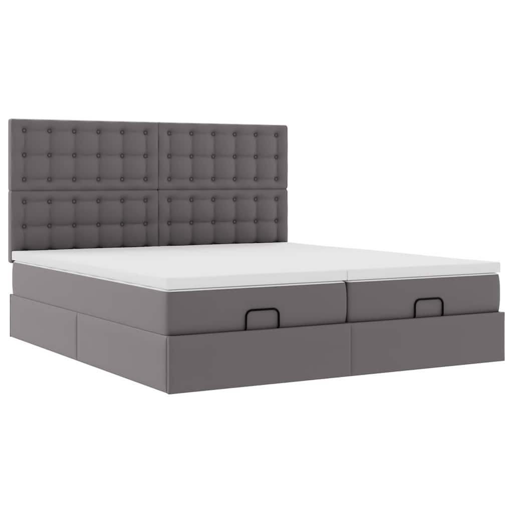 vidaXL Estructura de cama otomana con colchones cuero sintético gris