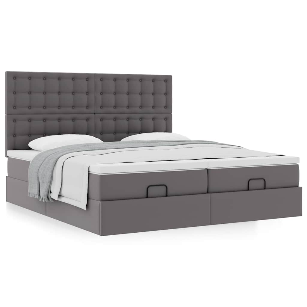 vidaXL Estructura de cama otomana con colchones cuero sintético gris