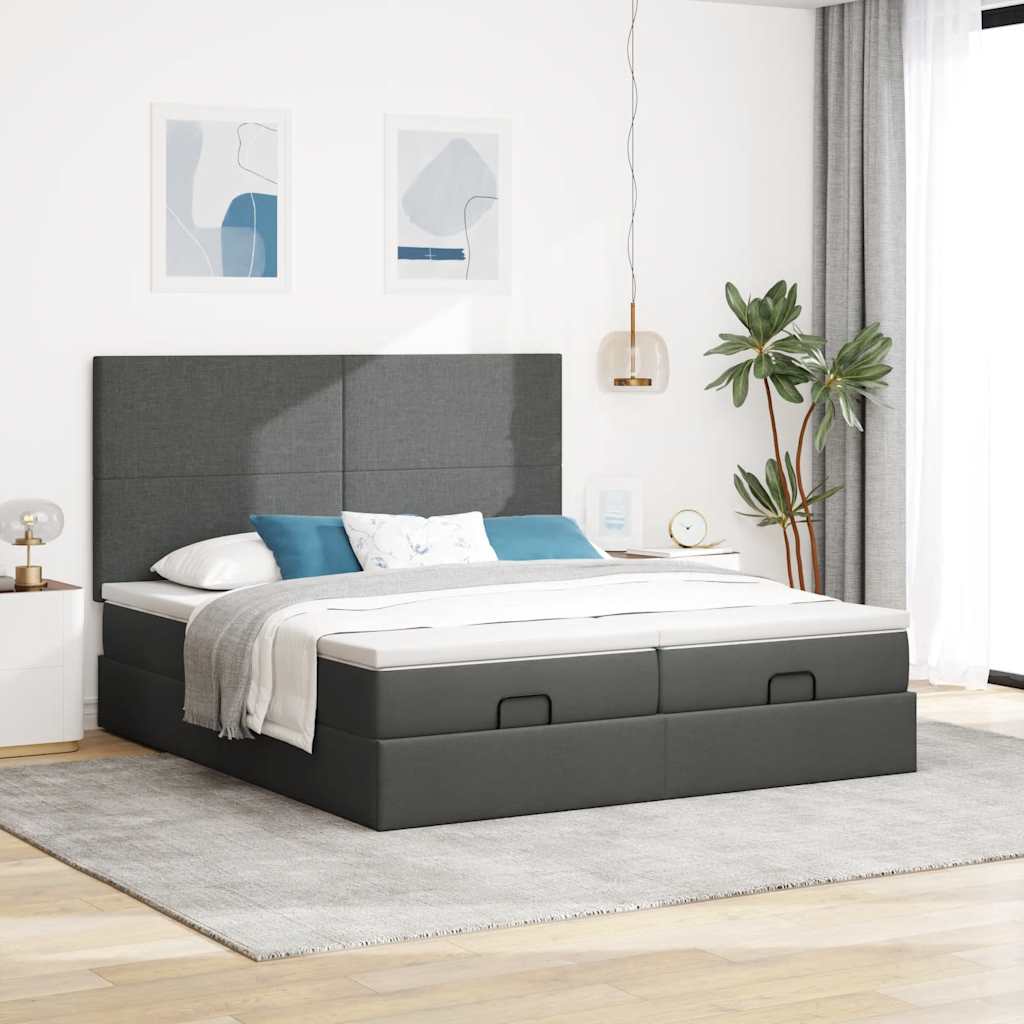 vidaXL Estructura cama otomana colchones tela gris oscuro 160x200 cm