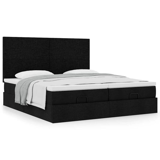 vidaXL Estructura de cama otomana con colchones tela negra 180x200cm