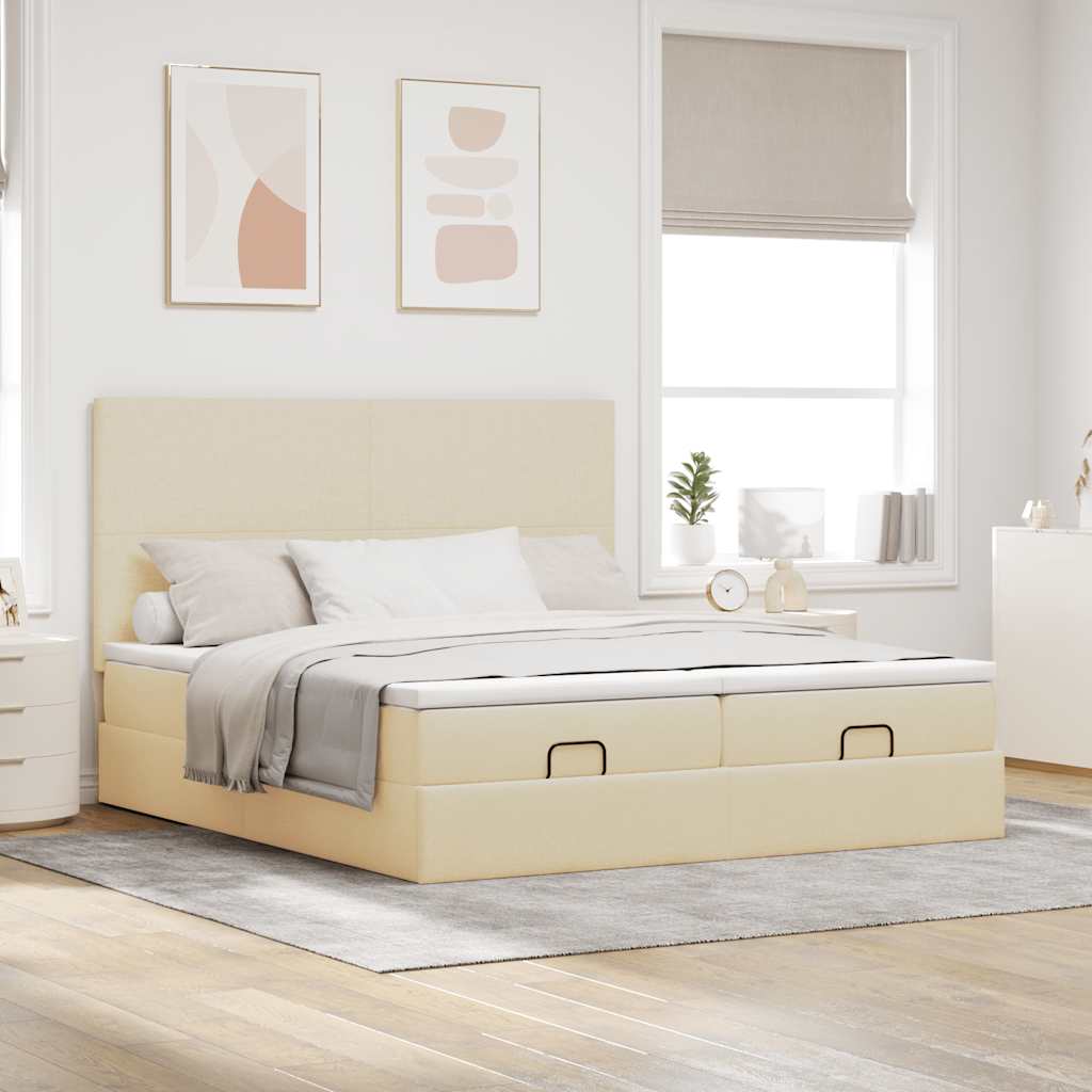 vidaXL Estructura de cama otomana con colchones tela crema 180x200cm