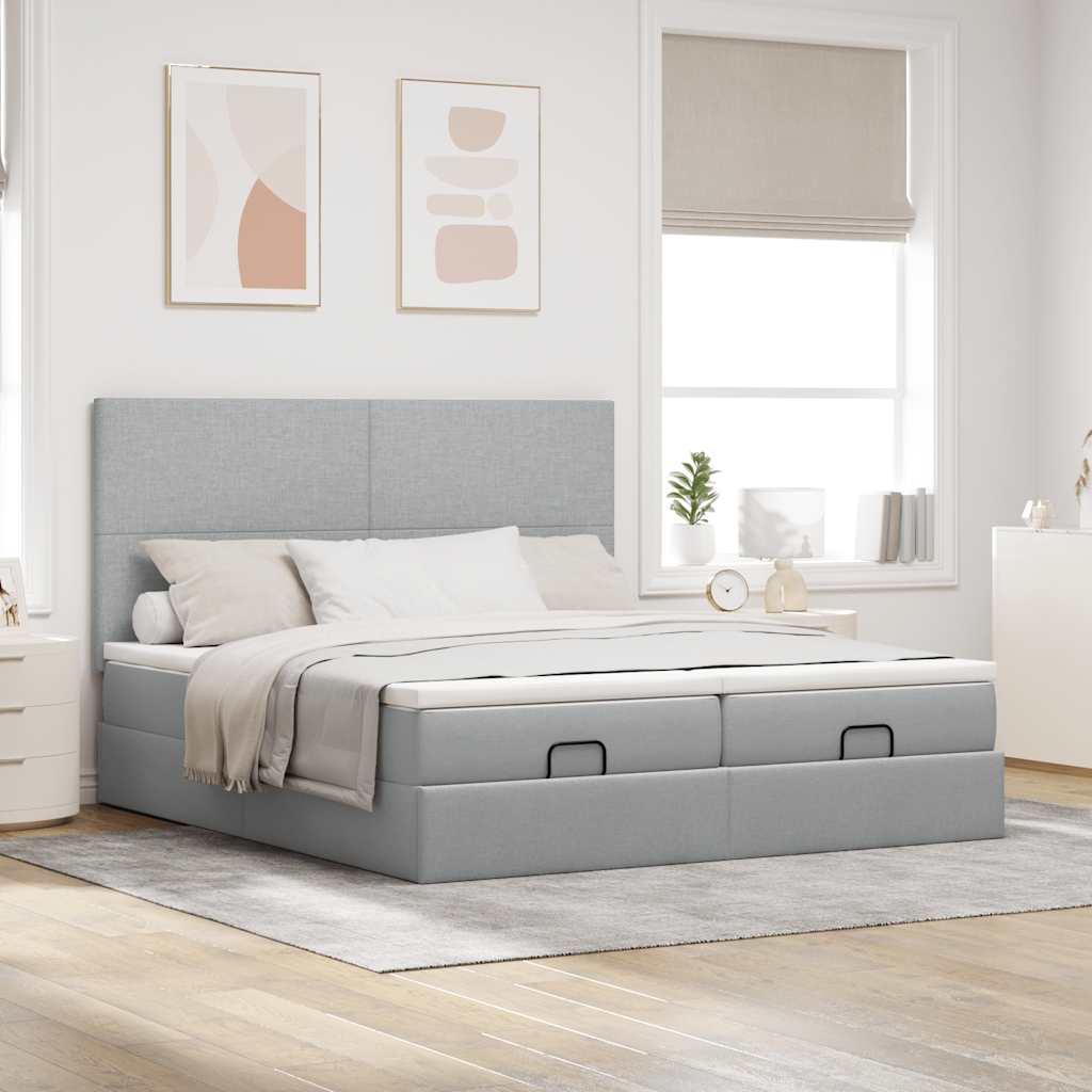 vidaXL Estructura de cama otomana colchones tela gris claro 200x200cm