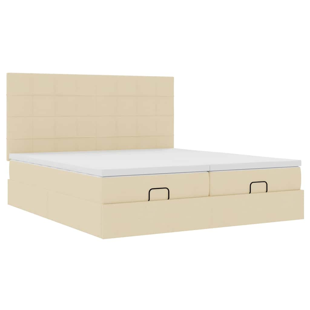 vidaXL Estructura de cama otomana con colchones tela crema 160x200cm