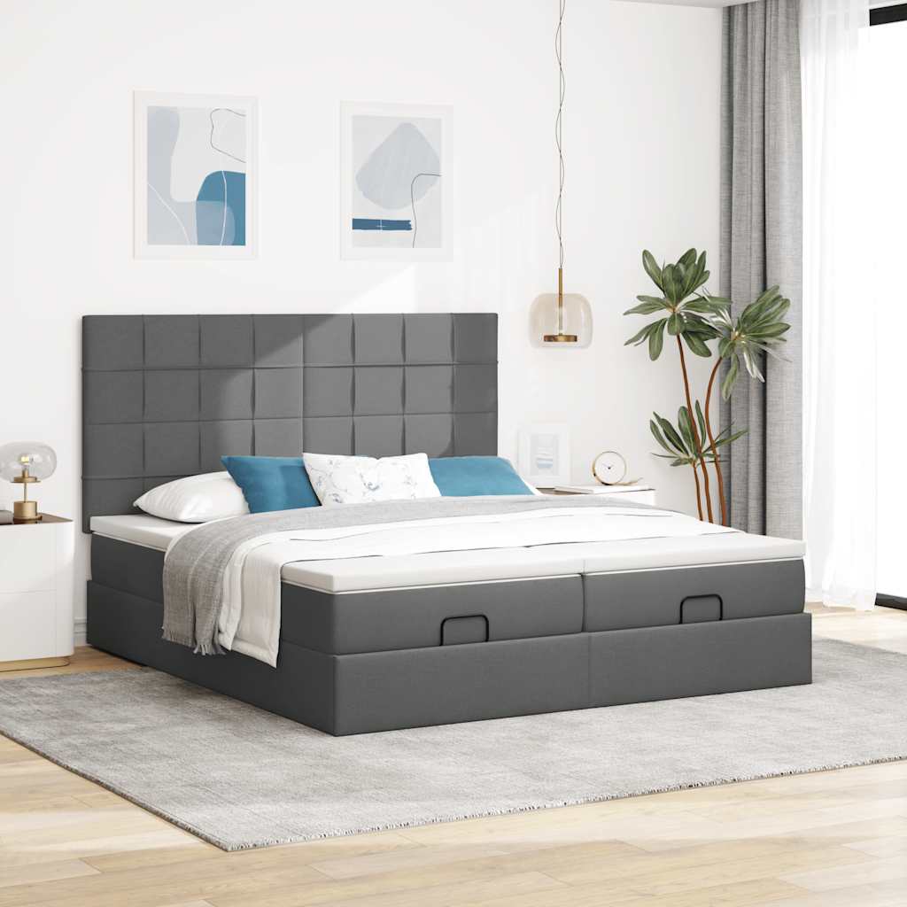 vidaXL Estructura cama otomana colchones tela gris oscuro 180x200cm