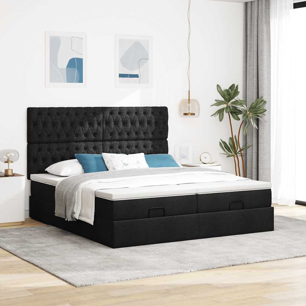 vidaXL Estructura de cama otomana con colchones tela negra 180x200cm