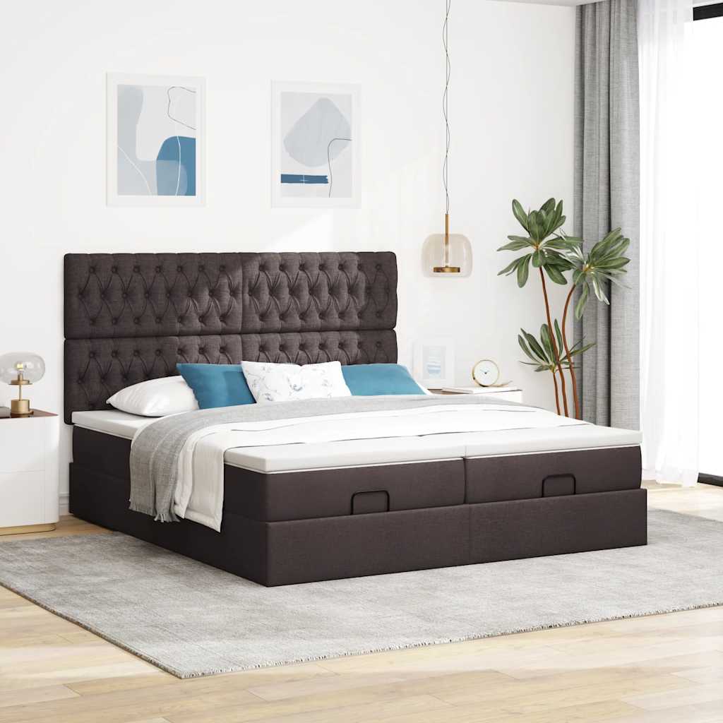 vidaXL Estructura cama otomana colchones tela marrón oscuro 200x200cm