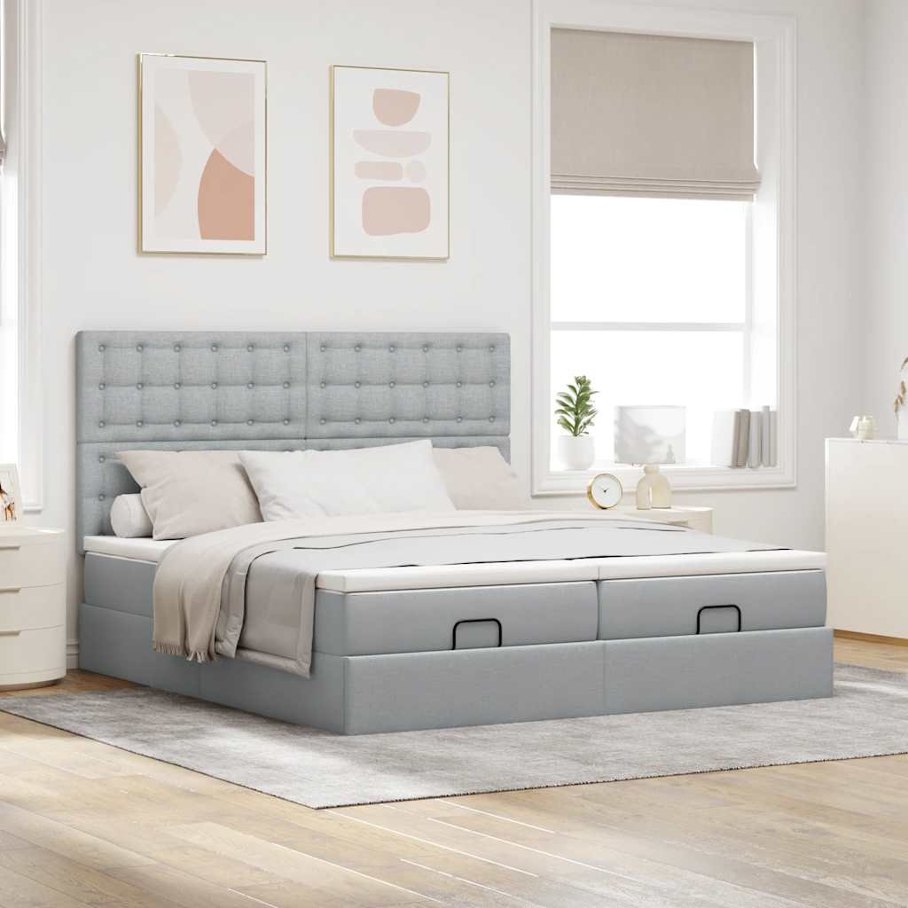 vidaXL Estructura de cama otomana colchones tela gris claro 160x200cm