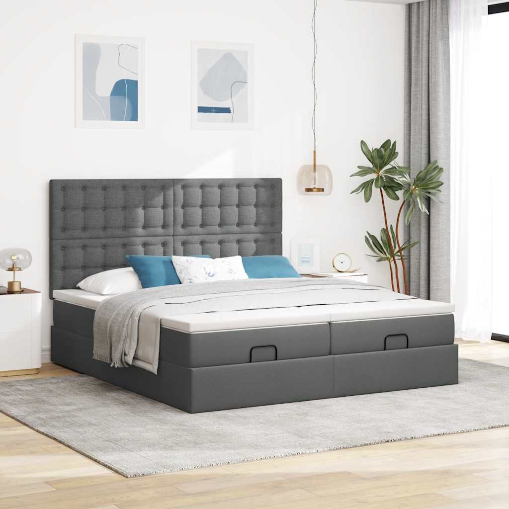 vidaXL Estructura cama otomana colchones tela gris oscuro 160x200 cm