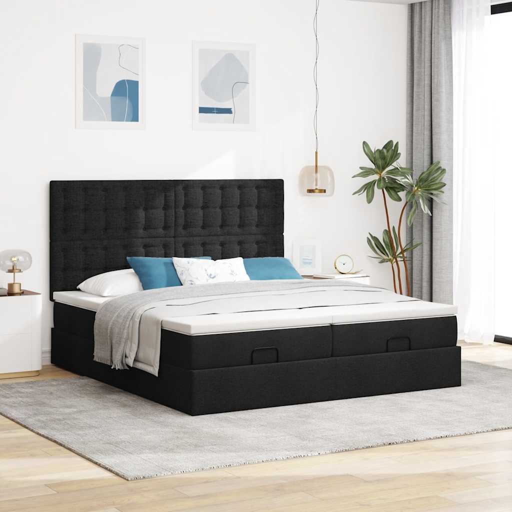 vidaXL Estructura de cama otomana con colchones tela negra 160x200 cm