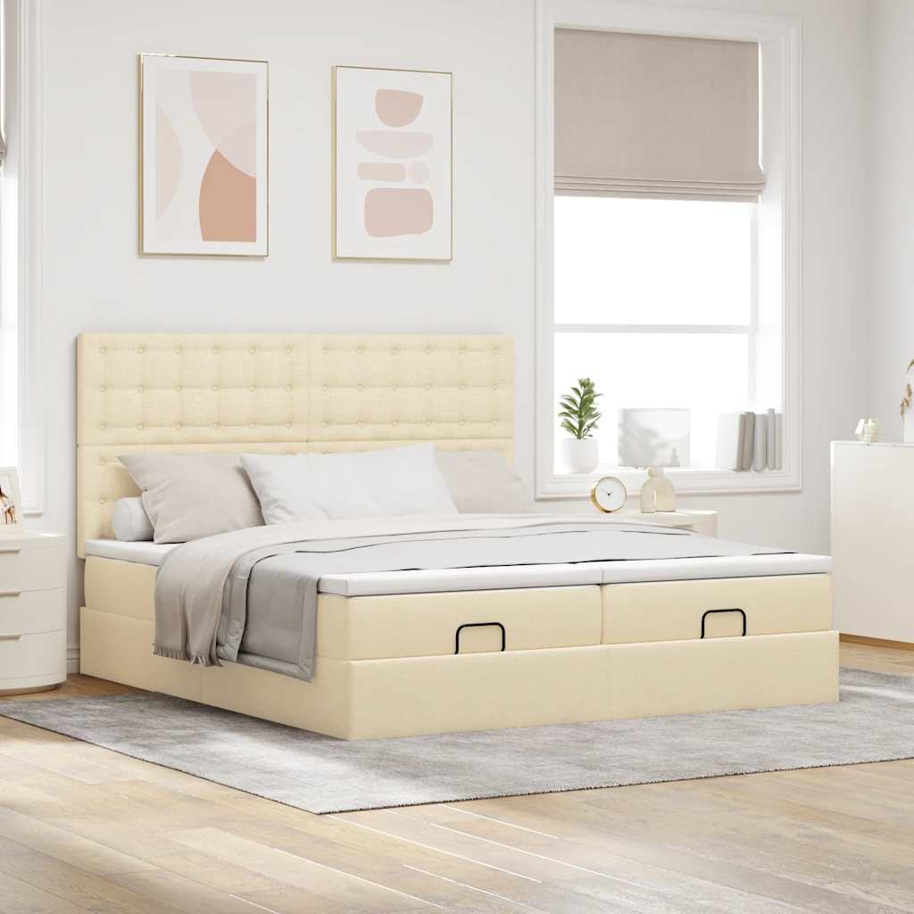 vidaXL Estructura de cama otomana con colchones tela crema 200x200cm